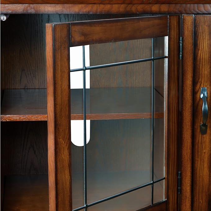Leick Home 80385 Leaded Glass Three Door Corner TV Stand