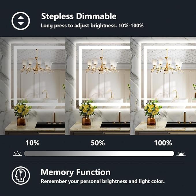 YEELAIT 40x30 Inch LED Bathroom Mirror