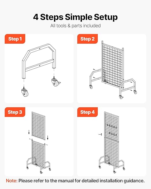 VEVOR Grid Wall Panel, 1.9 x 5.4 ft Wire Grid Panels Display Rack, Movable Art