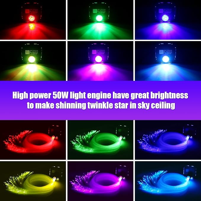 AZIMOM High Brightness 50W Twinkle Fiber Optic Light Source RGBW Light Box