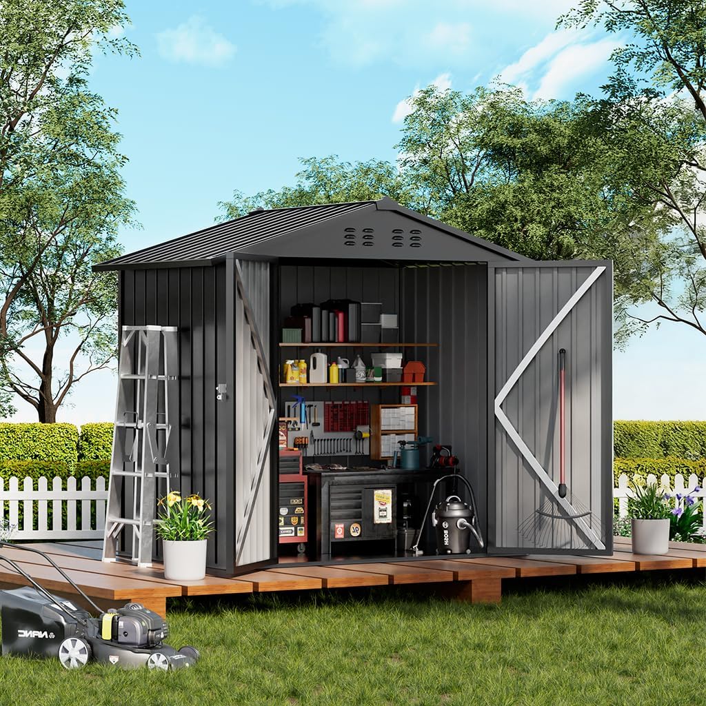 COMHOMA Outdoor Storage Shed Metal Garden Tool House Lockable