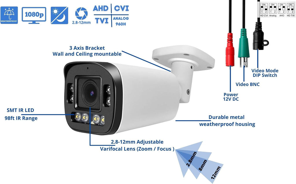 evertech 1080p hd bullet security camera outdoor indoor, close-up detail