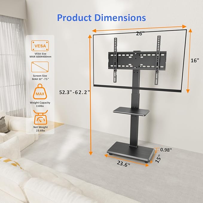 Rolling TV Stand, Mobile TV Cart