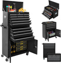13-Drawer Rolling Tool Chest with Double Door Handle, 2-in-1 Detachable Metal Storage Cabinet with Wheels and Lock, Large Capacity Tool Box for Garage, Gift for Men Dad Husband Fathers(Black)