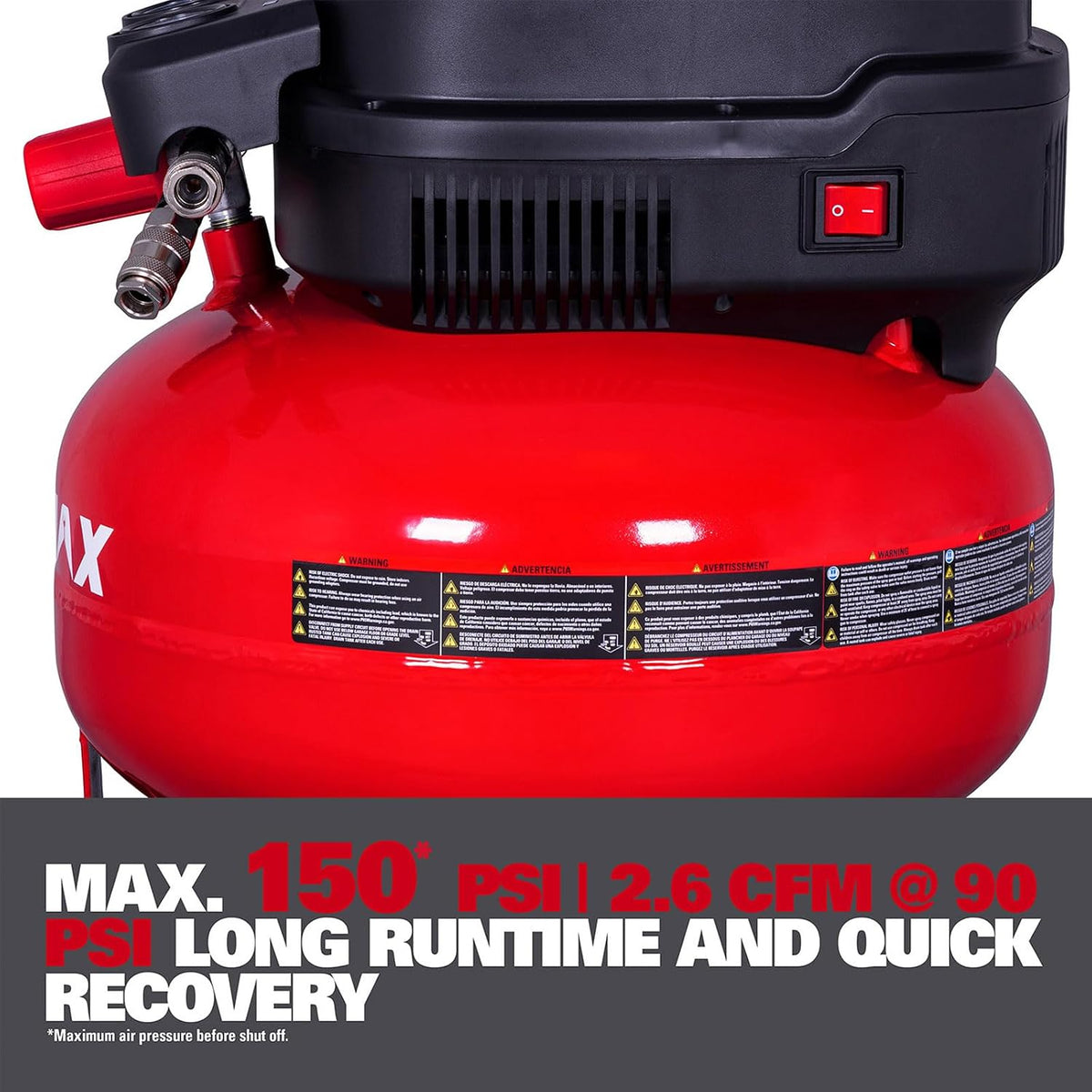 ECOMAX Pancake Air Compressor MAX 150 PSI, 2.6 CFM @90 PSI, Oil-Free
