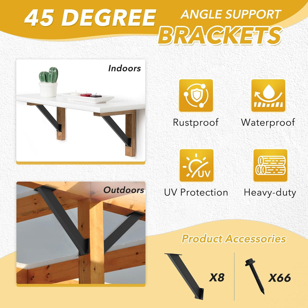 pergola brackets 4"x 4", heavy duty 45 degree, side view