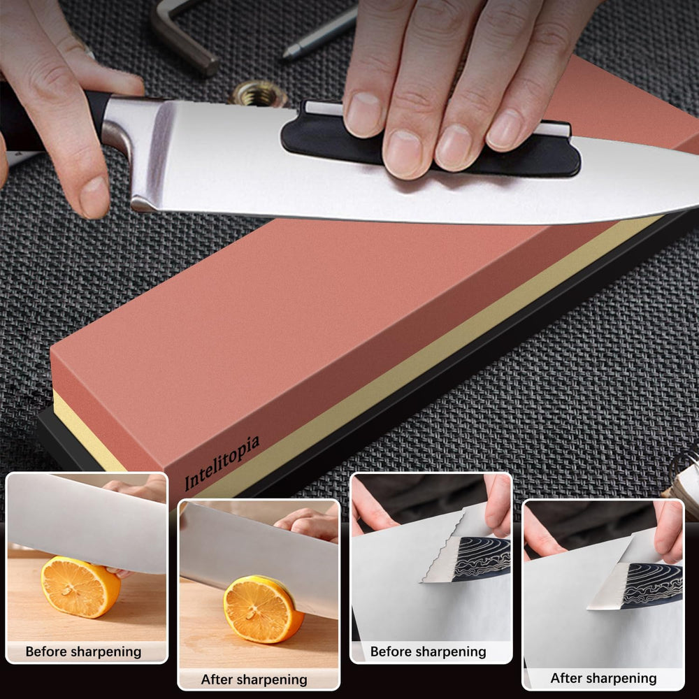 Intelitopia Complete Knife Sharpening Stone Set – Dual Grit Whetstone 400/100...
