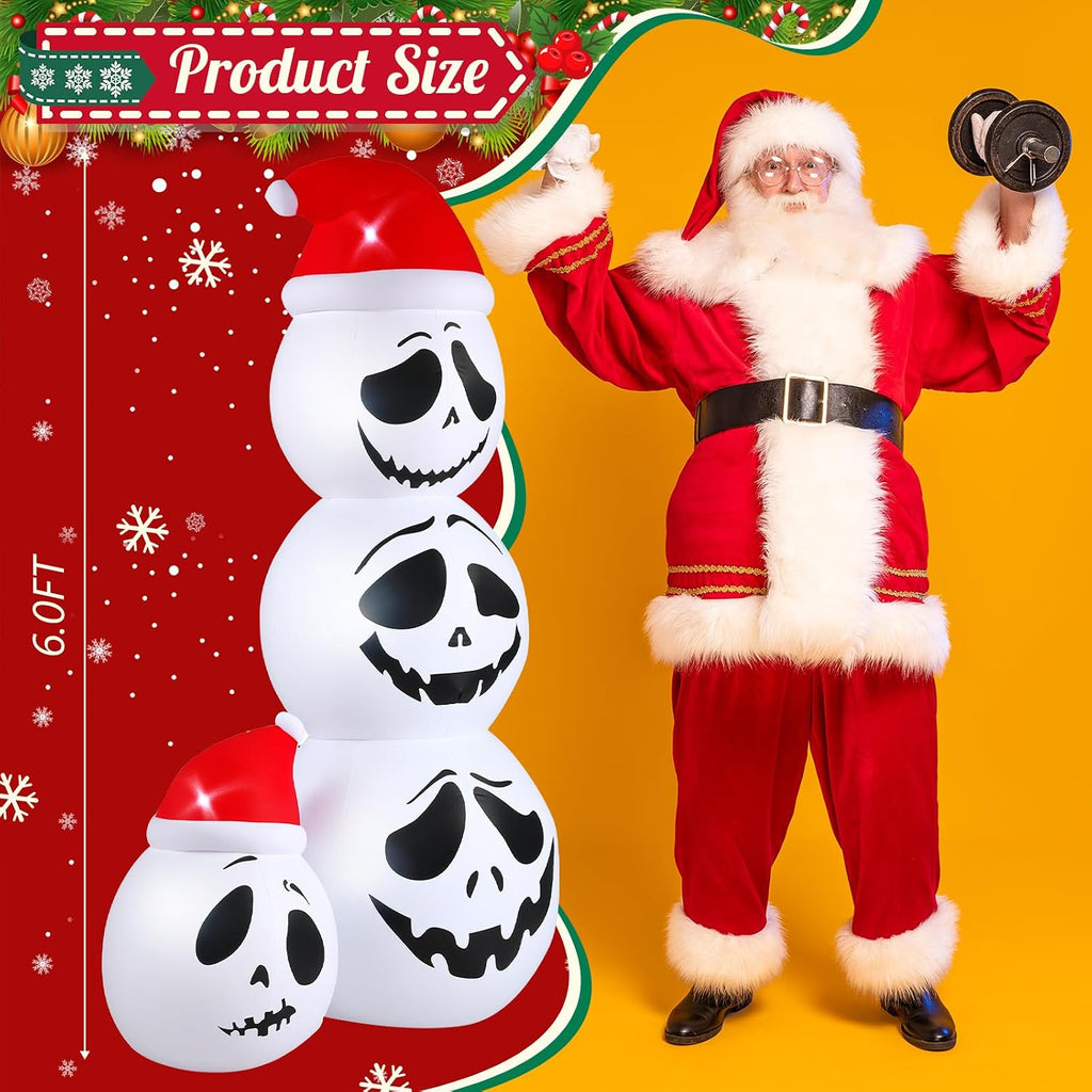 Leyndo 6ft Christmas Inflatable, Skeleton Inflatable with Santa Hat Christmas Decorations for Xmas Holiday Party Indoor Outdoor Halloween Garden Lawn Yard Sign, with Build-in LED Lights