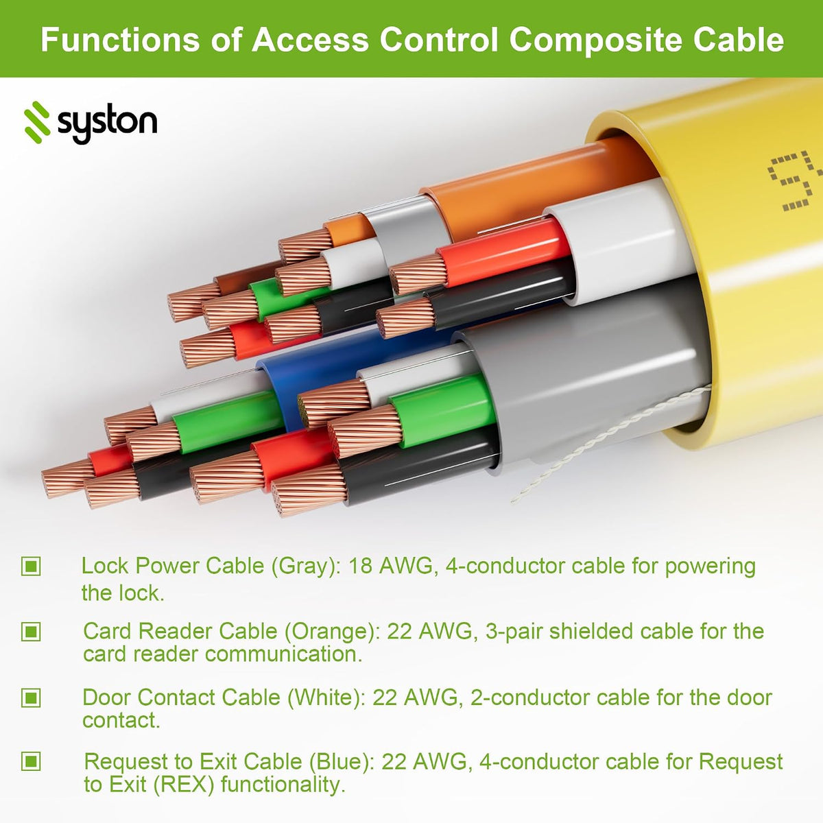 syston access control composite cable, plenum-rated/cl3p/cmp, yellow, 500ft, view 10