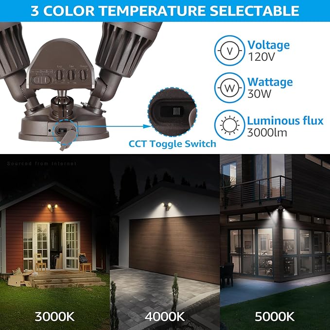LEONLITE 3CCT LED Security Light, Motion Sensor Outdoor Lights, Dusk to Dawn