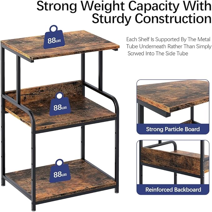 Arbuxzuy Printer Stand with Storage Shelf, 3 Tier Printer Cart with Wheels