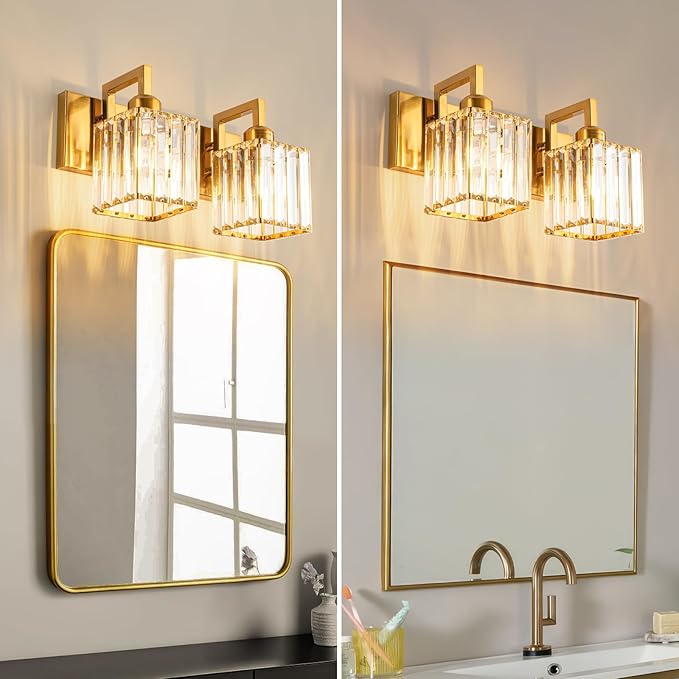 FDPBY Modern Bathroom Vanity Light 2-Lights Gold Crystal Wall Lamp Bathroom