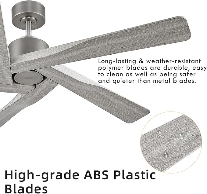 WINGBO 54" ABS DC Ceiling Fan No Light, 5 Blade Wood Grain ABS Ceiling Fan