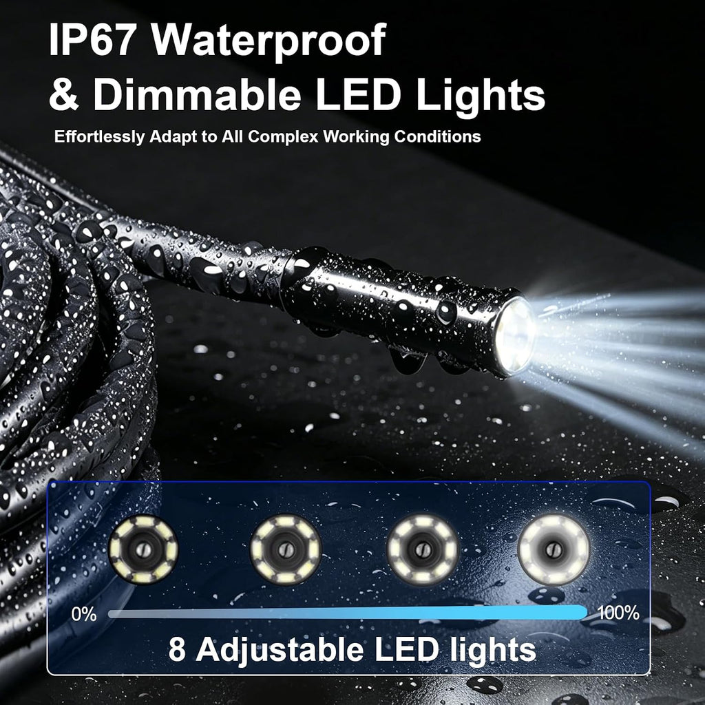 dual lens endoscope camera with light, 5" ips, side view