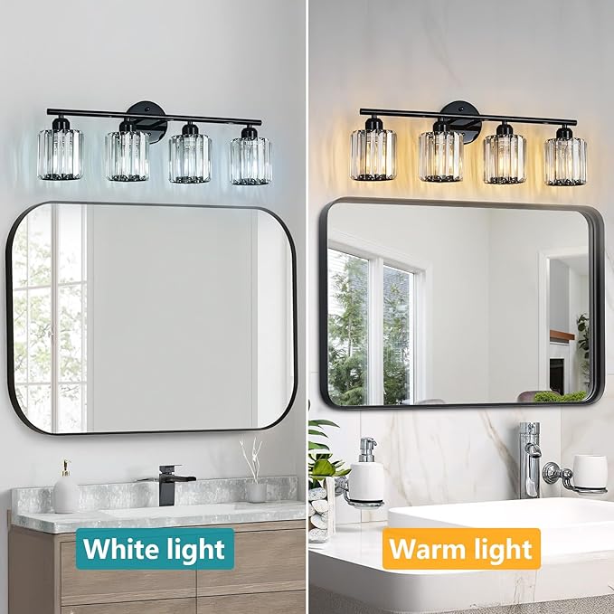 FDPBY Modern 4 Light Crystal Vanity Light, Plating Black Vertical Bathroom