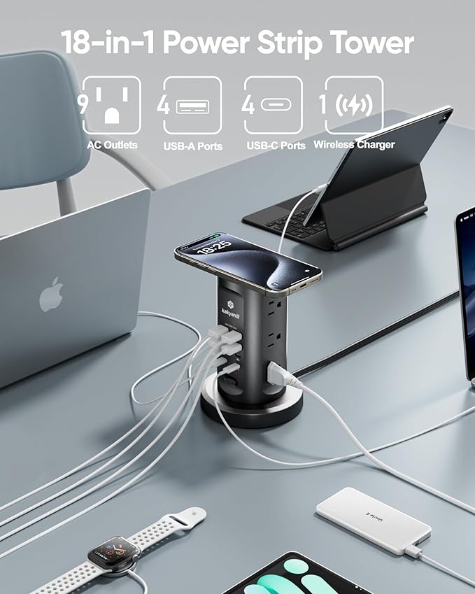 Kakyanill 115W USB Charging Station, Surge Protector Power Strip Tower