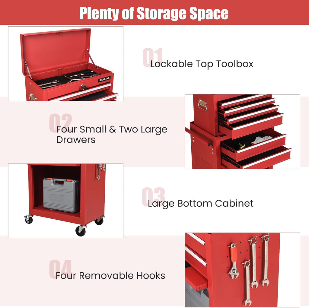 ironmax 6 drawers rolling tool chest, 2 in showing dimensions