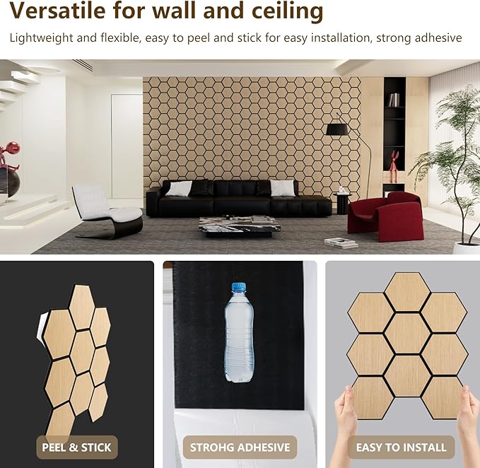 Hexagon Acoustic Wall Panels, Self-Adhesive Sound Absorbing Wall Panel by ARMURO (4 Pack)