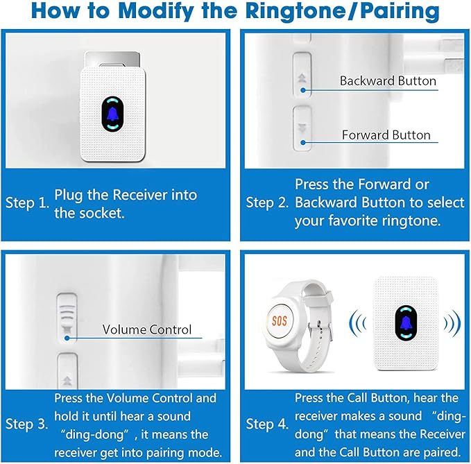 Daytech Wireless Wrist Pager Caregiver Call Button in Home System Watch Alarm