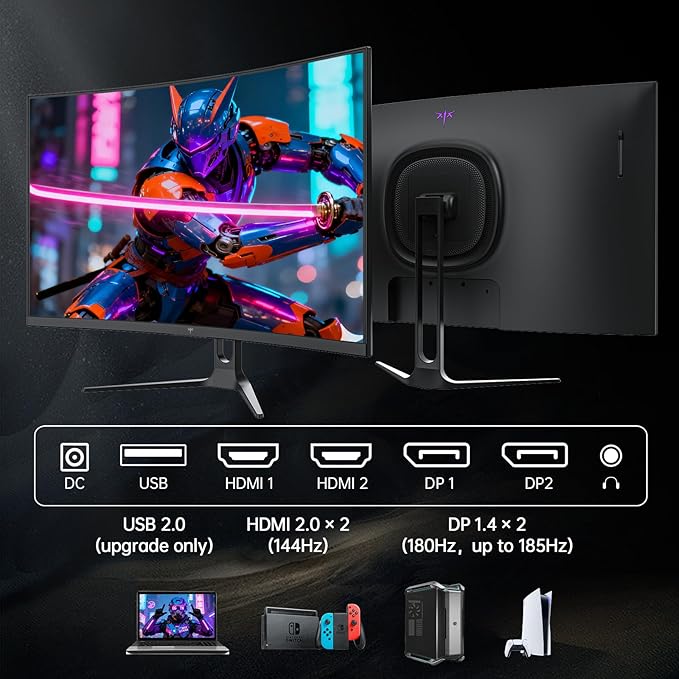 KTC 32 Inch Curved Gaming Monitor, 2K 180Hz Computer Monitor, QHD 1500R PC
