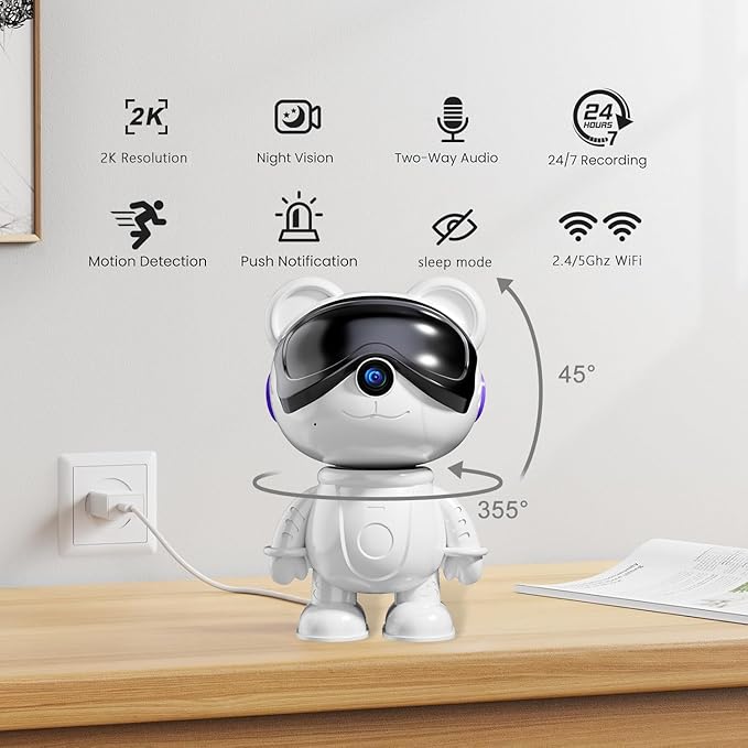 Dzcctvipc-Cute Bear-2K Wireless-Smart Robot-Home Security
