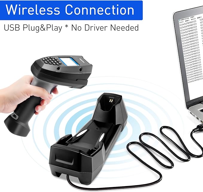 1D 2D Wireless Barcode Scanner, Onewscan Portable Inventory Scanner