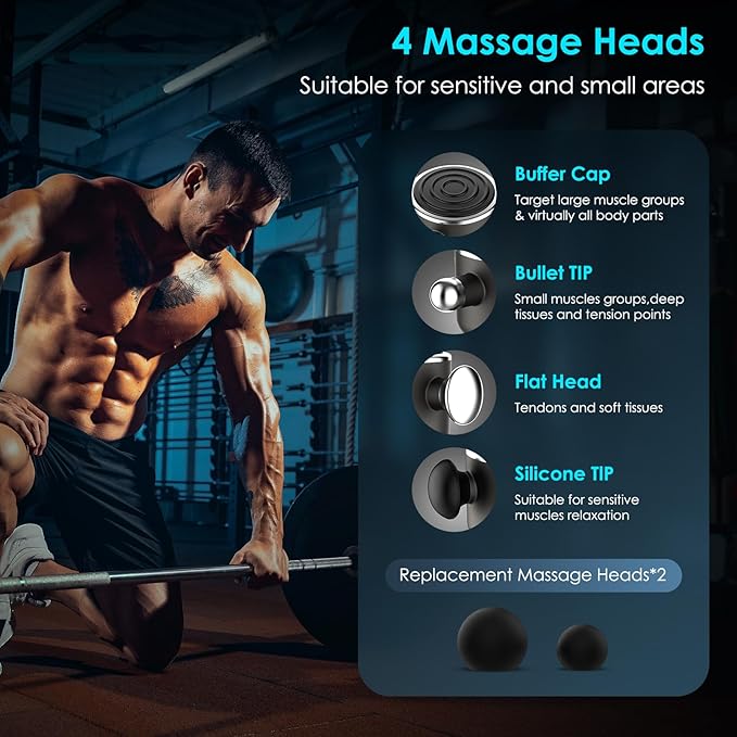 TILAT Massager Gun Deep Tissue, Cordless Vibrating Muscle Massage Gun