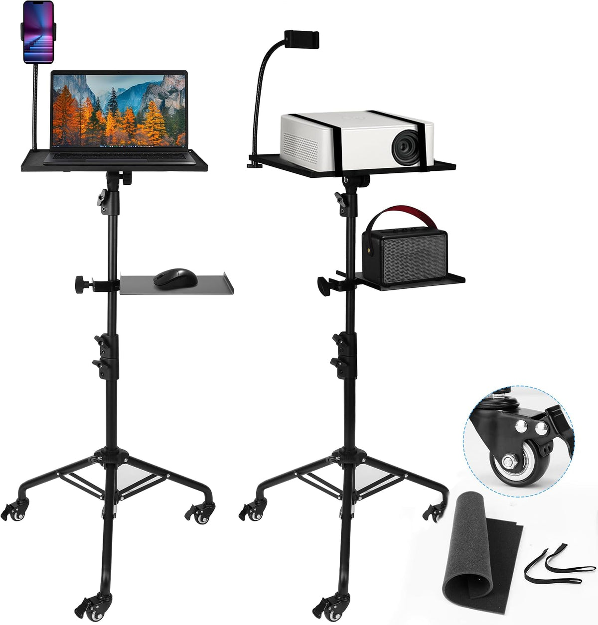 STEADUS Projector Stand Tripod – 24 to 59 Inch Adjustable Height – Dual Shelves