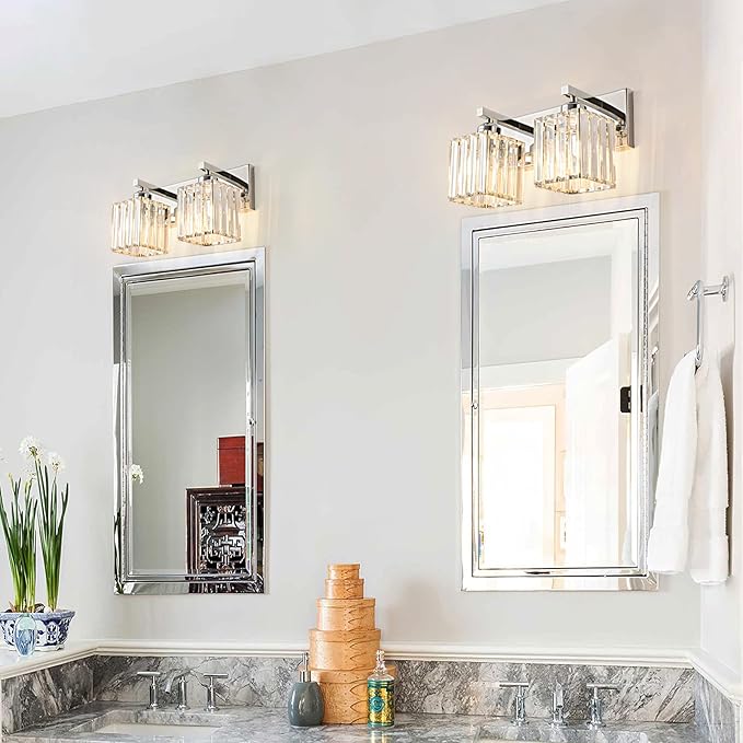 FDPBY Modern Bathroom Vanity Light 2-Lights Chrome Crystal Bathroom Wall Light