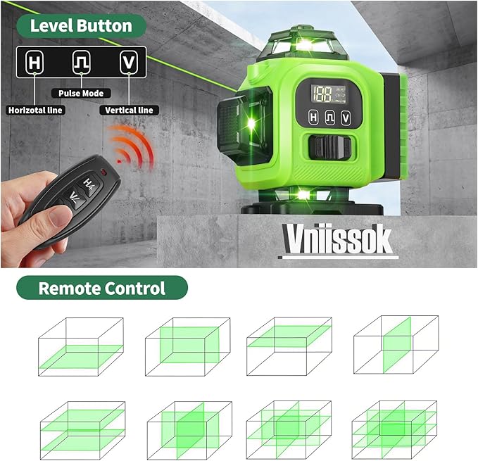 16 Line Laser Level 360 Self Leveling, 4x360°Professional 4D Green Cross Line