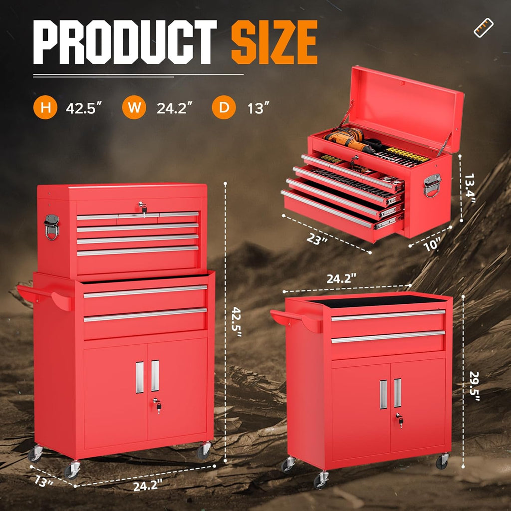 crownland 8 drawer rolling tool chest with wheels shown in use