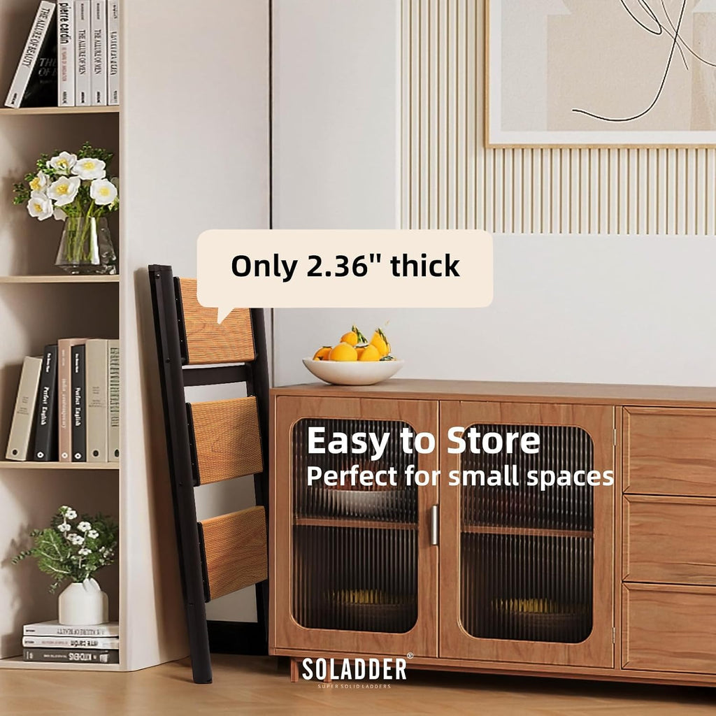3 Step Ladder, Folding Step Stool, Black & Woodgrain | Wide Anti-Slip Steps and a Foldable, Space-Saving Design for Adults to Use in Kitchens, Closets, Library,300 lbs