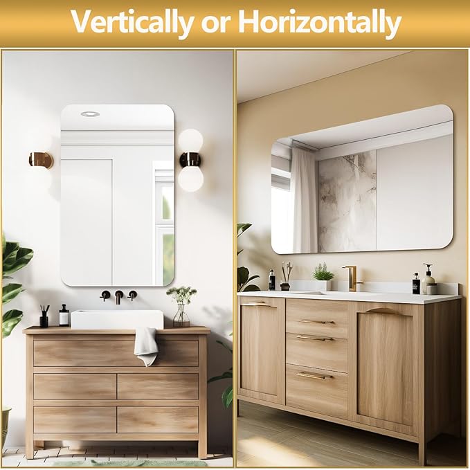 Mirrorons 48 x 30 Frameless Bathroom Mirror, Rounded Corner Bathroom Vanity