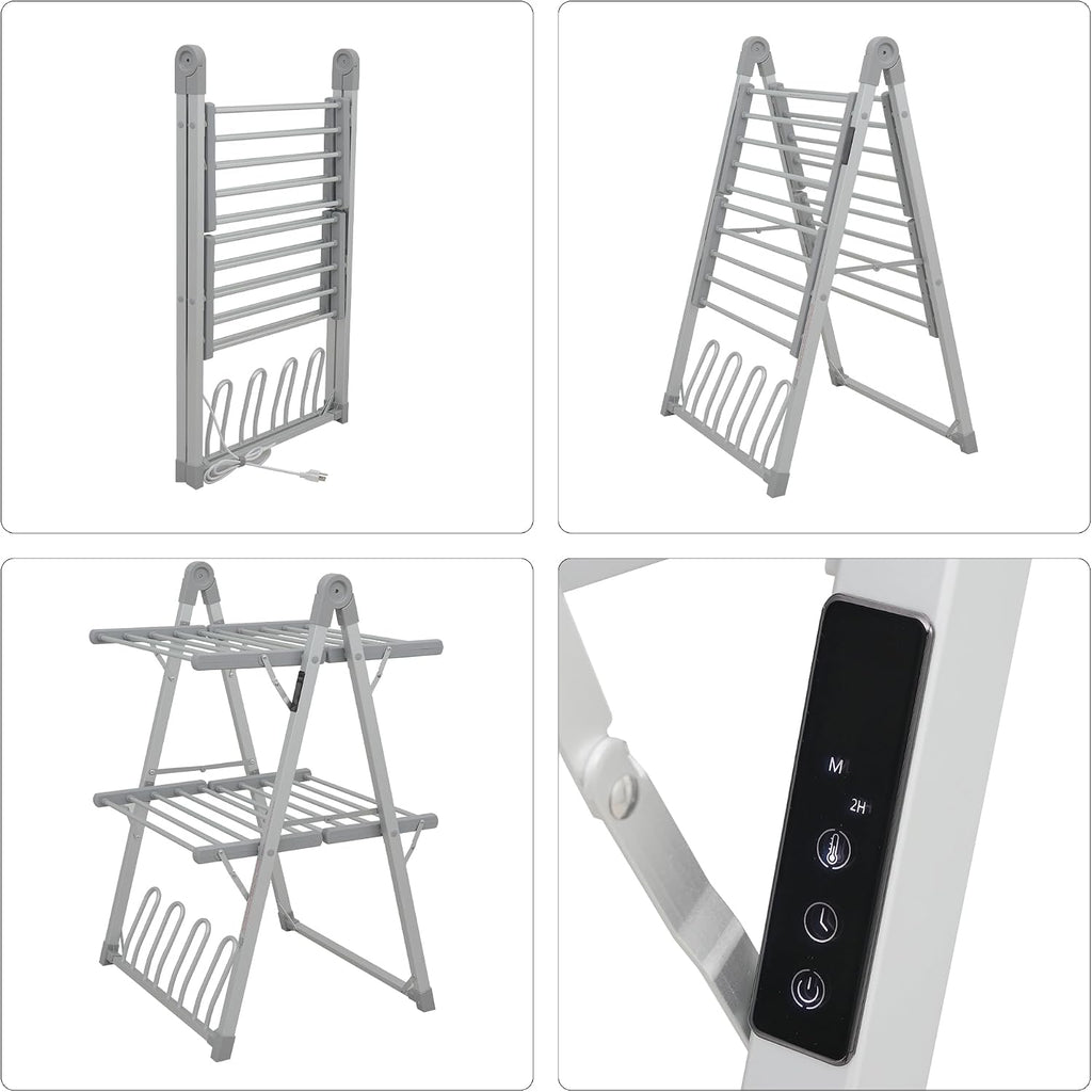 Heated Clothes Drying Rack Foldable Timer Shoes Socks,Silvery Gray