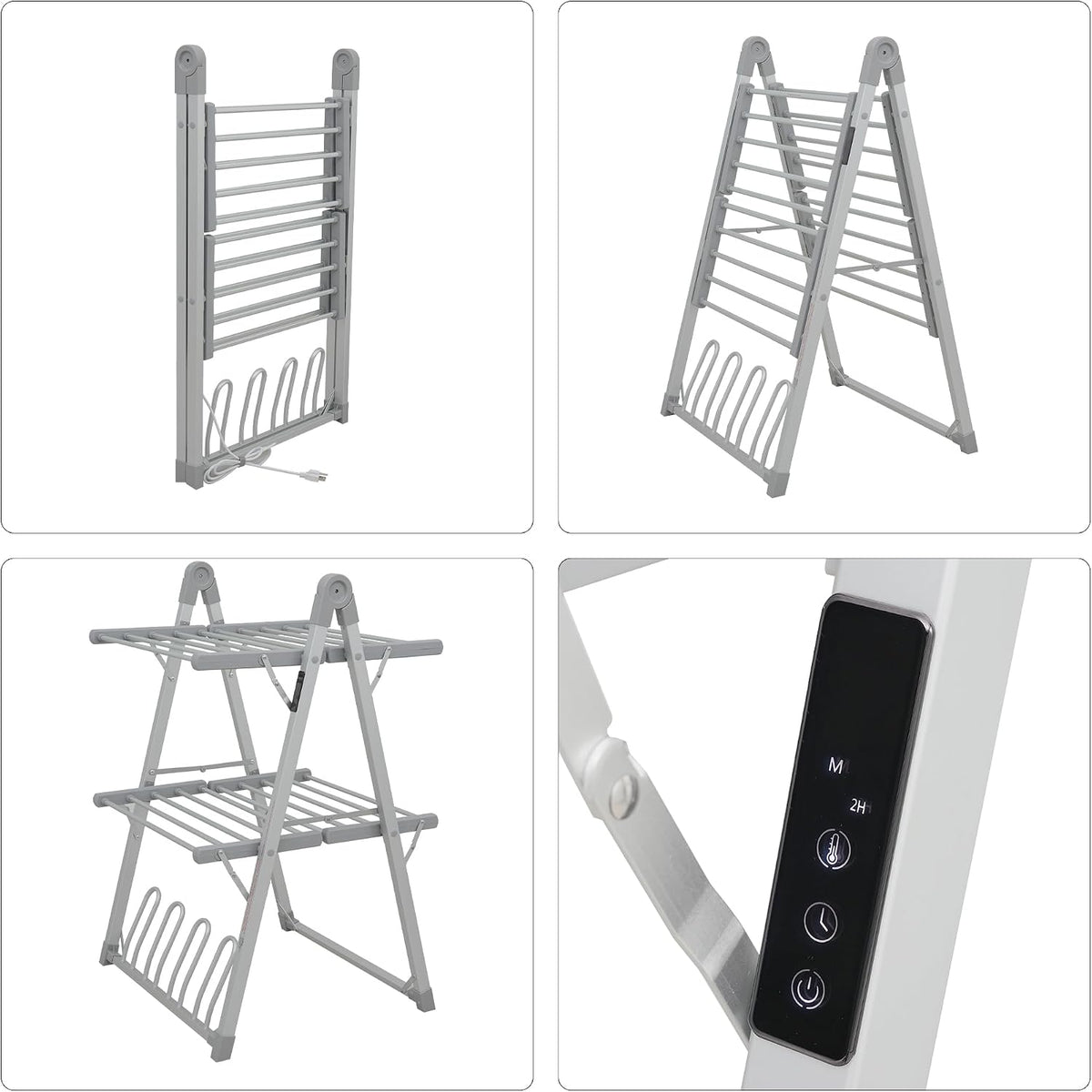 Heated Clothes Drying Rack Foldable Timer Shoes Socks,Silvery Gray