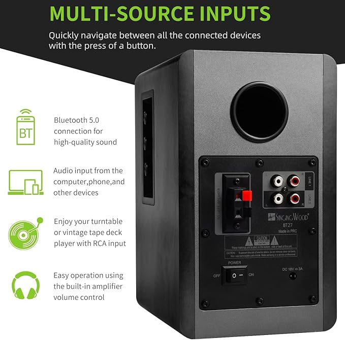 SINGING WOOD BT27 Active Powered Bluetooth Bookshelf Speakers