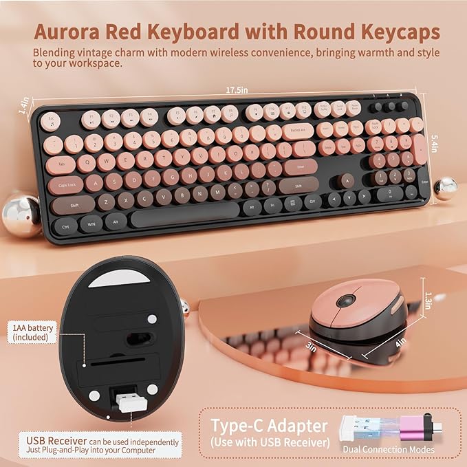 Nowlike Wireless Keyboard and Mouse Combo, Retro Typewriter Keyboard