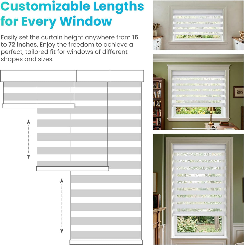 DENFOON Motorized Zebra Blinds with Solar Powered ，White, 20" W x 72" H