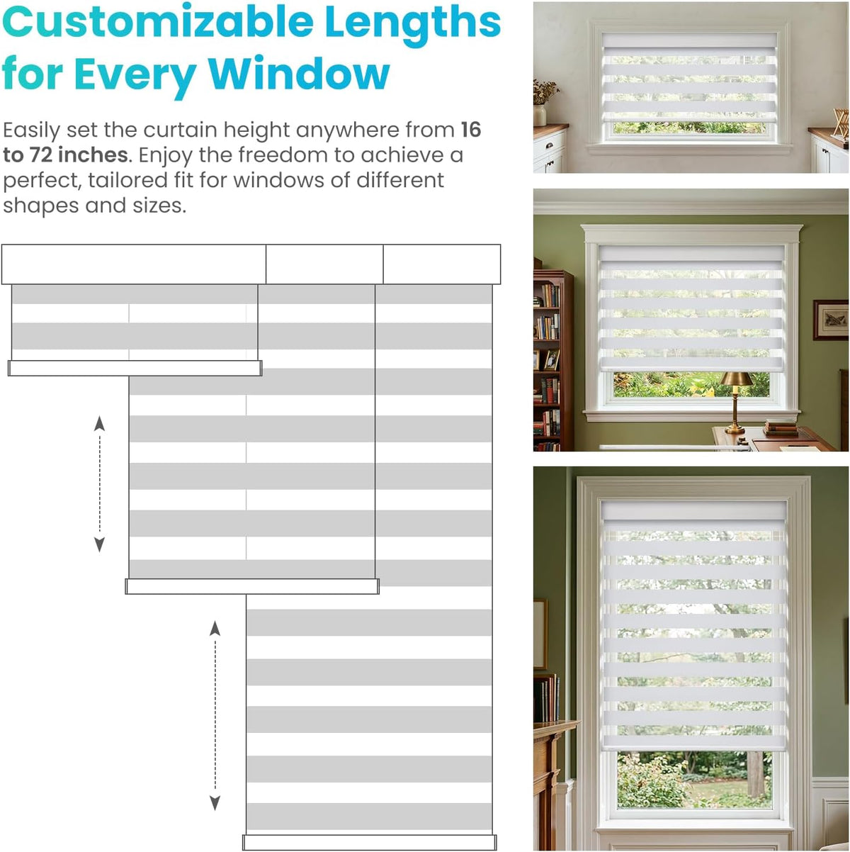 DENFOON Motorized Zebra Blinds with Solar Powered ，White, 20" W x 72" H