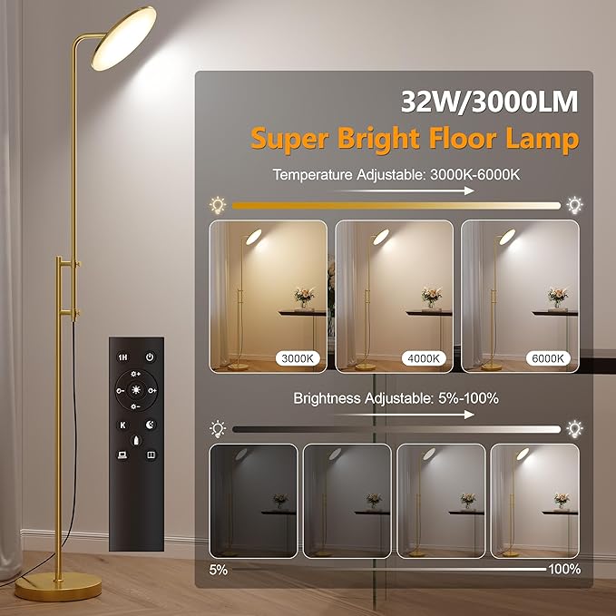 SUNMORY 32W/3000LM Floor Lamps, Super Bright LED Standing Lamp