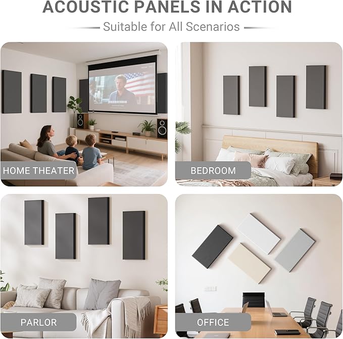 4 Pack High-Density Core with Fabric Cover Acoustic Panels – 24×12×2 In