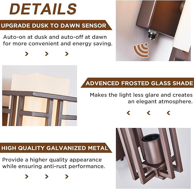 EERU Oil Rubbed Bronze Porch Light Dusk to Dawn Outdoor Sconce Matte Brown Wall