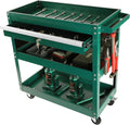 Tool Chest with Wheels, 3-Tier Rolling Tool Box with 1 Drawer & Hooks, Heavy Duty Utility Industrial Service Cart with Locking System Drawer for Garage, Warehouse & Repair Shop,Green