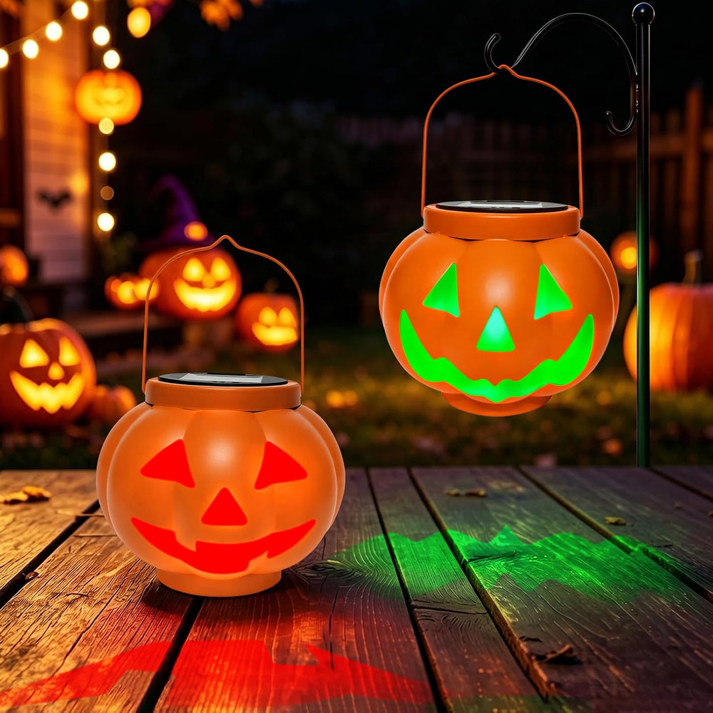 BRIGHTDECK Halloween Pumpkin Solar Lanterns 2 Pack, Jack O Lantern Pumpkin Li...