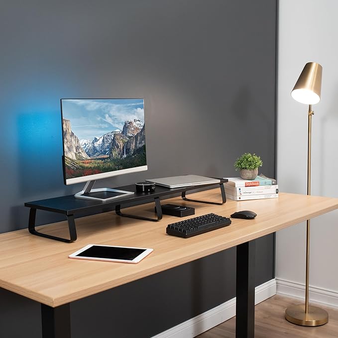 VIVO 39 inch Extra Long Monitor Stand, Wood & Steel Desktop Riser, Dual Screen
