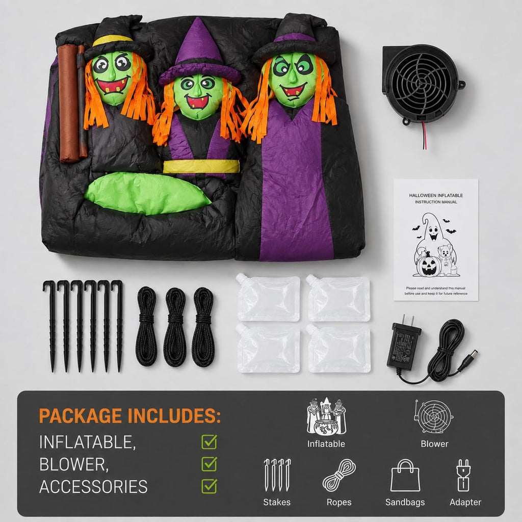 6 FT Halloween Inflatables 3 Witches Around Cauldron Outdoor Decorations, Scary Blow Ups with Build-in LED Lights, Yard Garden Decoration for Halloween Party Indoor Outdoor