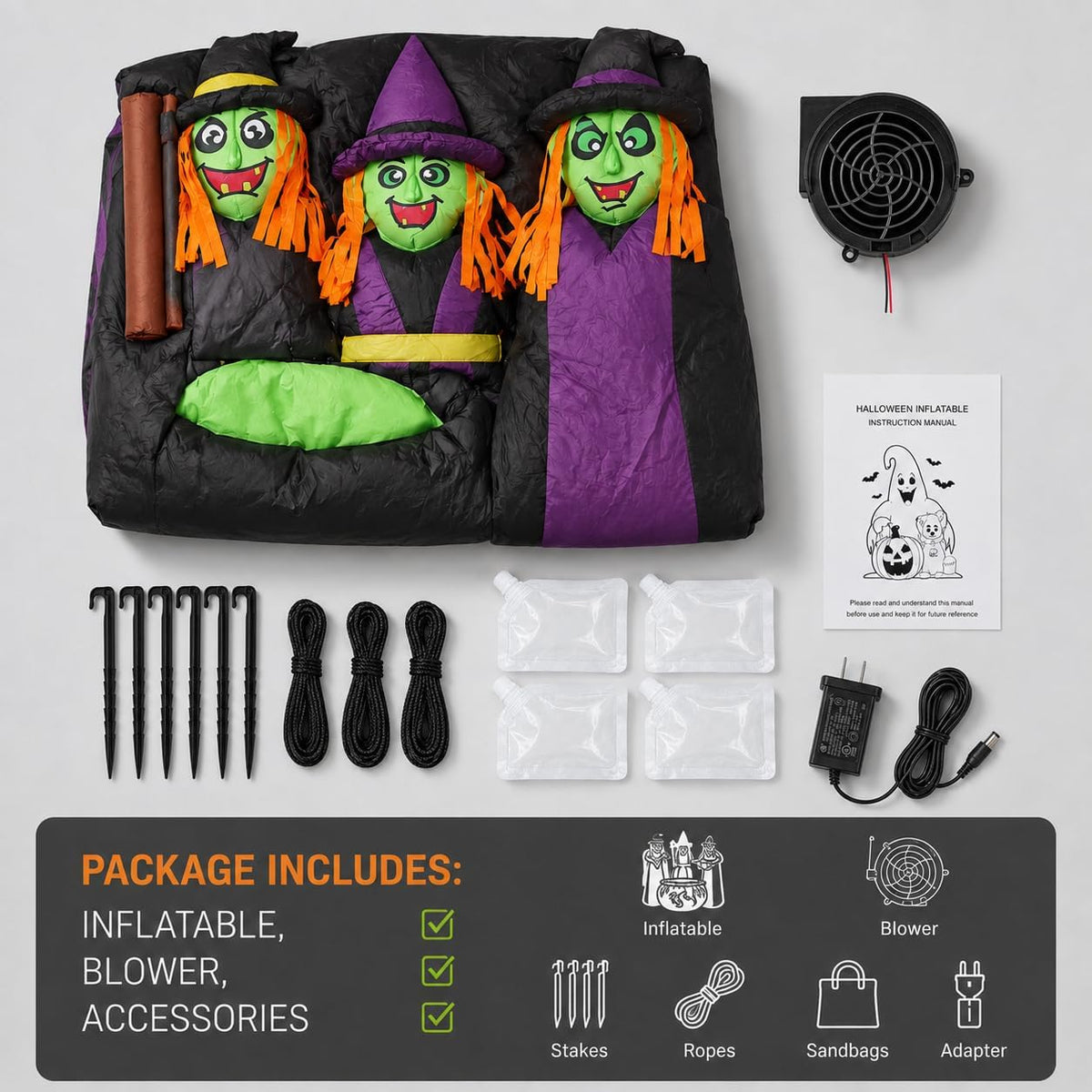 6 FT Halloween Inflatables 3 Witches Around Cauldron Outdoor Decorations, Scary Blow Ups with Build-in LED Lights, Yard Garden Decoration for Halloween Party Indoor Outdoor