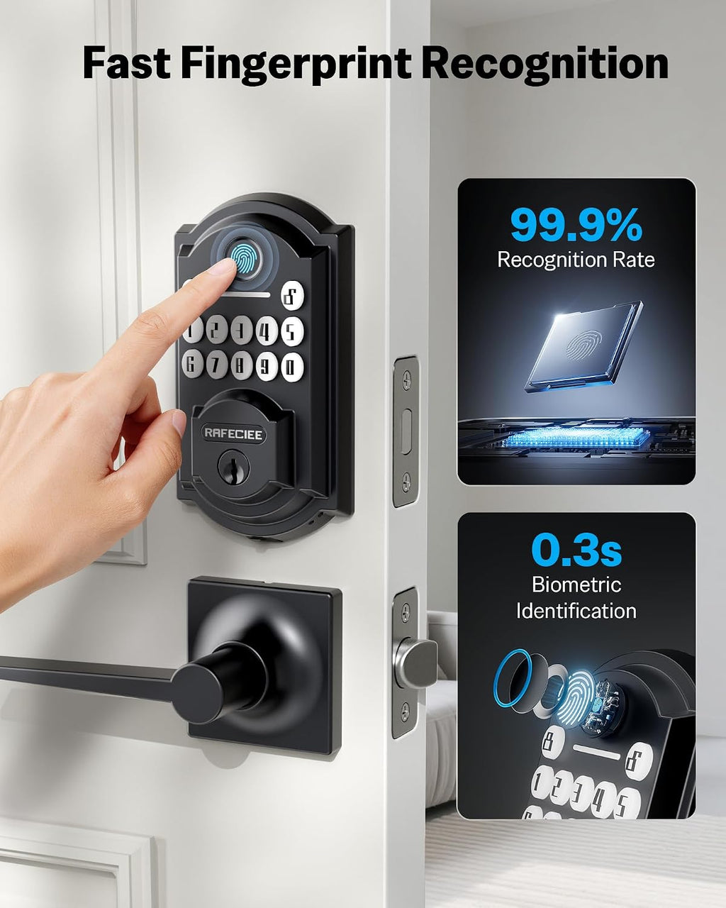 Front Door Lock Set Keyless Entry with 2 Lever Handles, Keyless Entry Door Lock Deadbolt with Handle Set, Fingerprint & Digital Keypad Deadbolt for Front Door, Matte Black