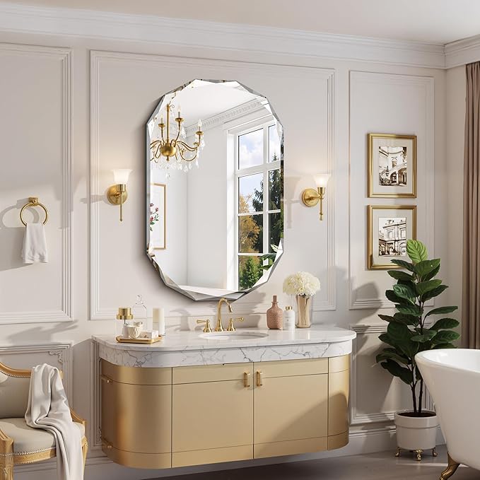 GLASHOM Beveled Edge Frameless Bathroom Mirror, Oval Wall Mirror
