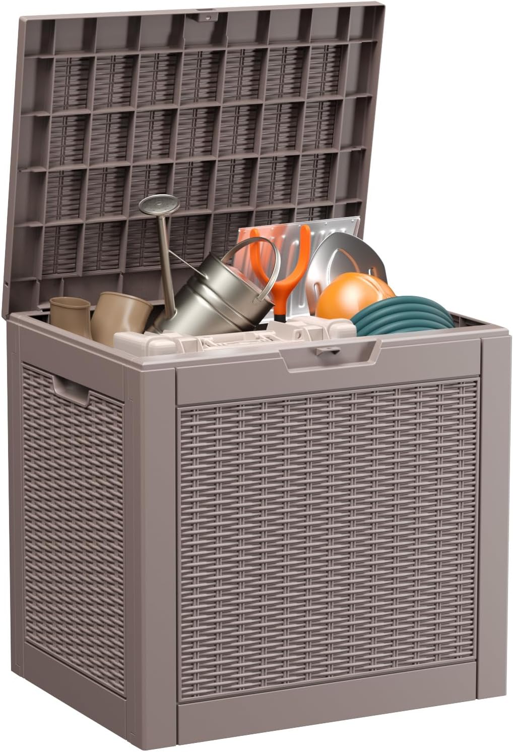 PatioZen 36 Gallon Deck Box Outdoor, Weatherproof Resin Patio Storage Box, Waterproof Outdoor Storage Boxes with Lid Lockable for Cushions, Garden Tools,Grey